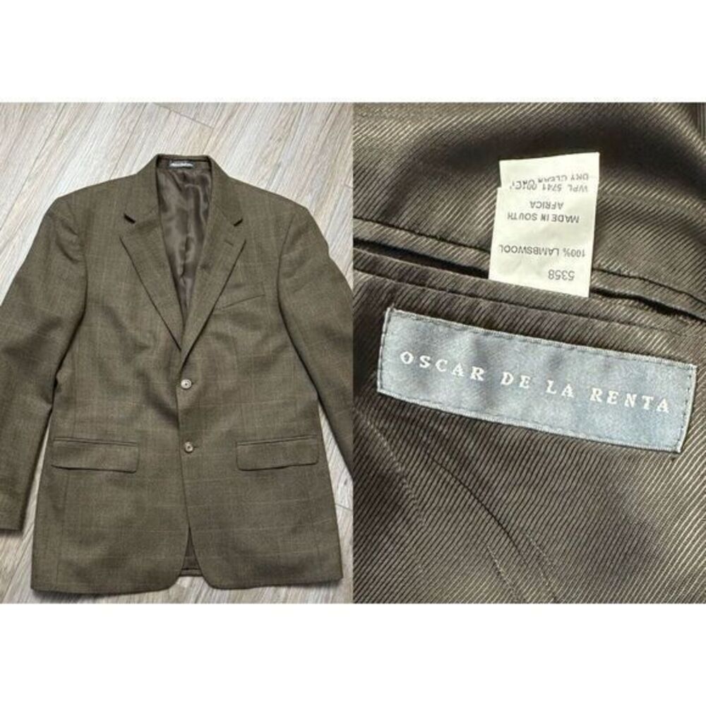 Oscar de la Renta Coat Mens 41R Lamb Wool‎ Brown Herringbone Two Button Blazer